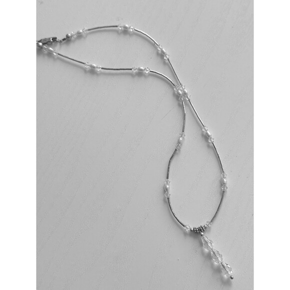 Vge Art Deco Sterling Silver Tubular Links Necklace Crystal Drop Pearl Tested - Picture 10 of 11